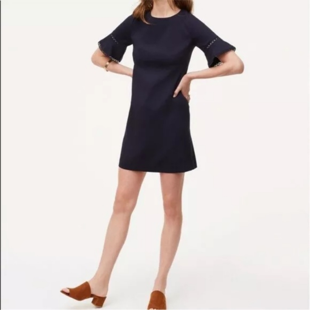 Ann Taylor LOFT Navy Blue Bell Sleeve Dress Size 12
